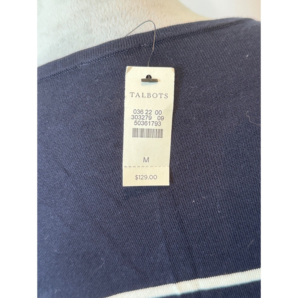 Talbots Navy nautical White Striped Lace Up Grommet Midi Sweater Dress NWT Med - Picture 7 of 9